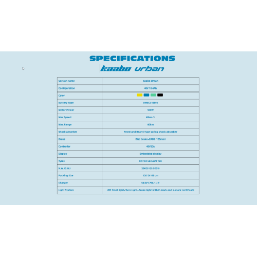 URBAN 500W 1092W/max 40km/h 48V/10.4 Ah